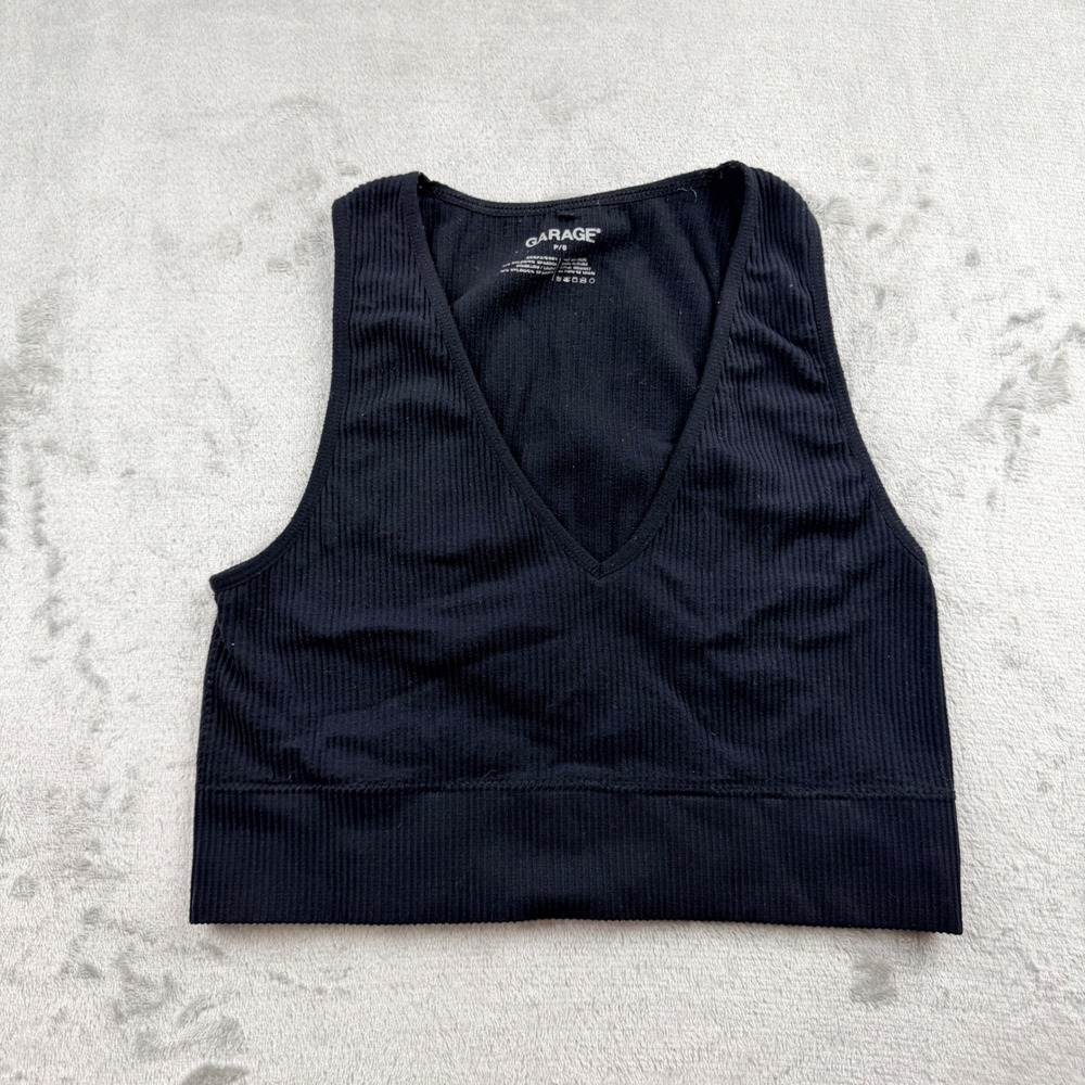 Garage Black Ribbed V-Neck Seamless Crop Top Women's P/S 100064017